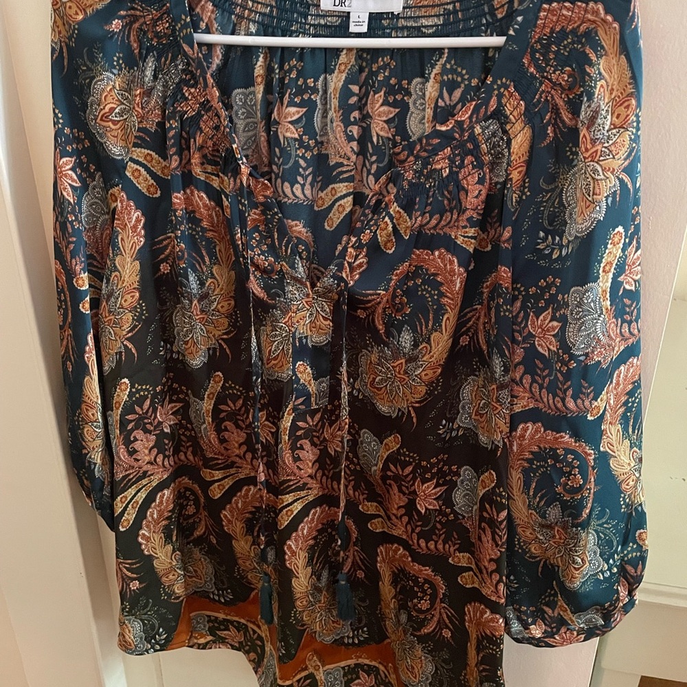 DR2 Women's Floral Paisley Blouse - Teal and Orange